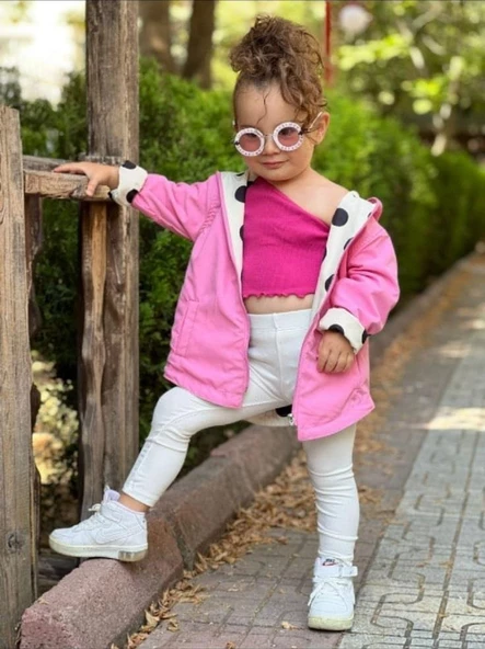 MODAVALS KIZ ÇOCUK PUANTİYELİ ÇİFT TARAFLI AÇIK KREM&PEMBE YAĞMURLUK 489756231 - 2