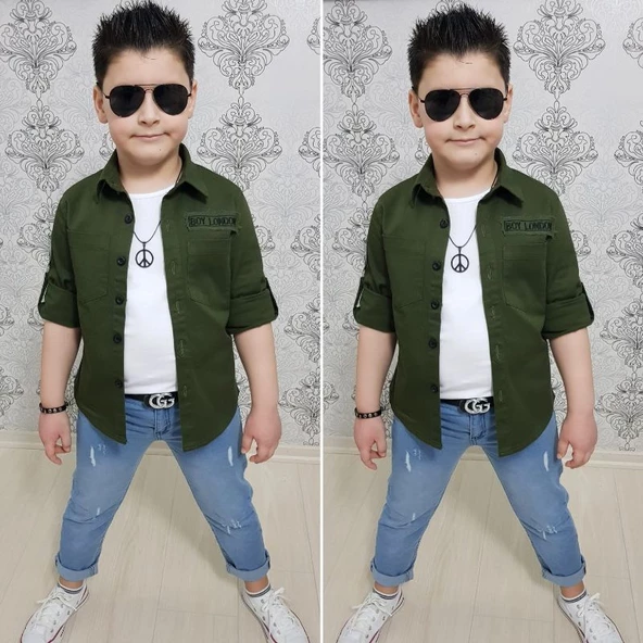 MODAVALS 4 PARÇA GÖMLEKLİ ERKEK ÇOCUK TAKIM - HAKİ - 5