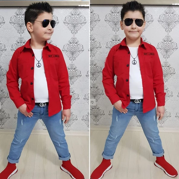 MODAVALS 4 PARÇA GÖMLEKLİ ERKEK ÇOCUK TAKIM - KIRMIZI - 5