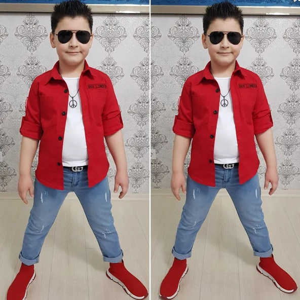 MODAVALS 4 PARÇA GÖMLEKLİ ERKEK ÇOCUK TAKIM - KIRMIZI - 6