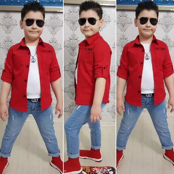 MODAVALS 4 PARÇA GÖMLEKLİ ERKEK ÇOCUK TAKIM - KIRMIZI - 4