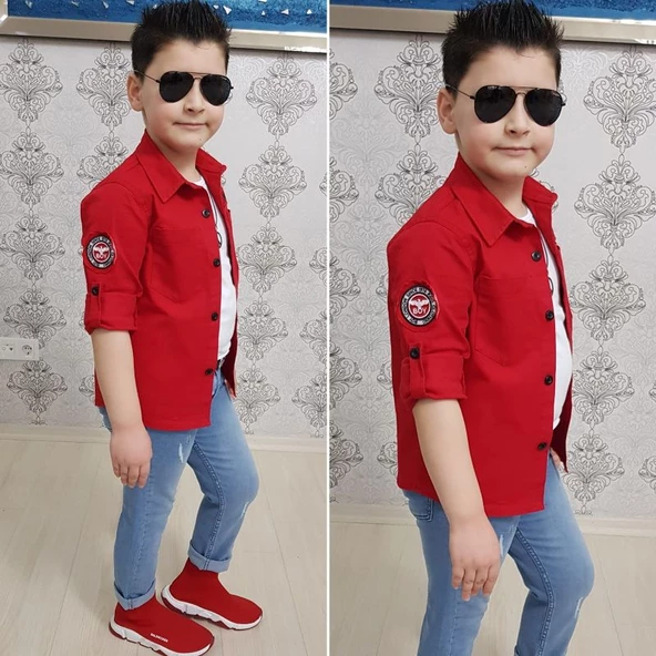 MODAVALS 4 PARÇA GÖMLEKLİ ERKEK ÇOCUK TAKIM - KIRMIZI - 2