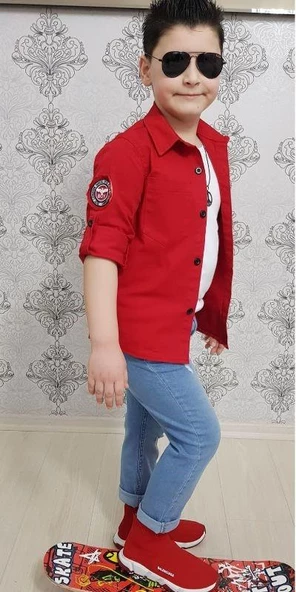 MODAVALS 4 PARÇA GÖMLEKLİ ERKEK ÇOCUK TAKIM - KIRMIZI - 3