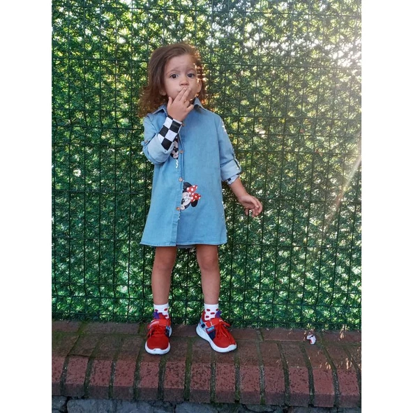 MODAVALS ANNE KIZ MINNIE BASKILI TUNİK KOT GÖMLEK - 4