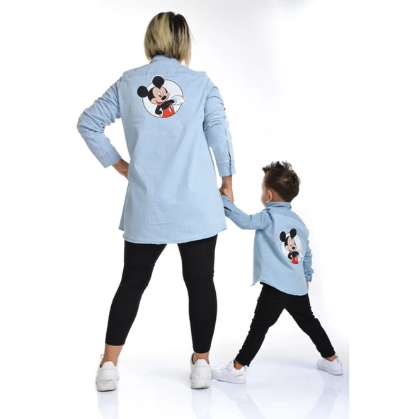 MODAVALS ANNE OĞUL MICKEY BASKILI TUNİK KOT GÖMLEK - 4