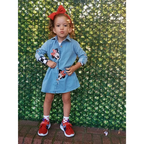 MODAVALS ANNE KIZ MINNIE BASKILI TUNİK KOT GÖMLEK - 3