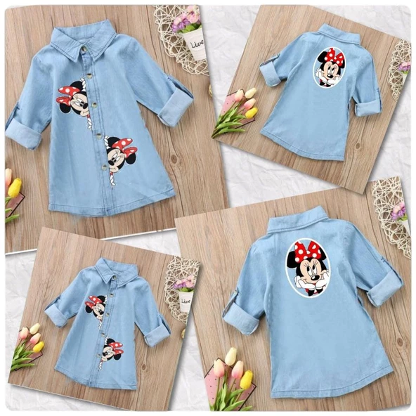 MODAVALS ANNE KIZ MINNIE BASKILI TUNİK KOT GÖMLEK - 5