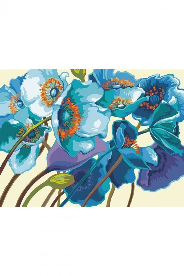 wombhobby Mavi Çiçekler Sayılarla Boyama Seti 40x50 Cm (TUVALE GERİLİ)a