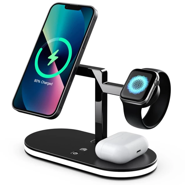 5in1 Led Işıklı Wireless Kablosuz Şarj Standı - iPhone+iWatch+AirPods