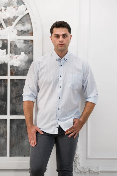 Advante Geniş Ve Rahat Kesim Cepli Çizgili Klasik Erkek Gömlek - Resim 6