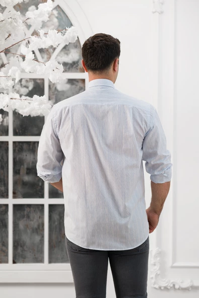 Advante Geniş Ve Rahat Kesim Cepli Çizgili Klasik Erkek Gömlek - Resim 9