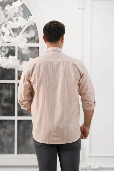 Advante Geniş Ve Rahat Kesim Cepli Çizgili Klasik Erkek Gömlek - Resim 4