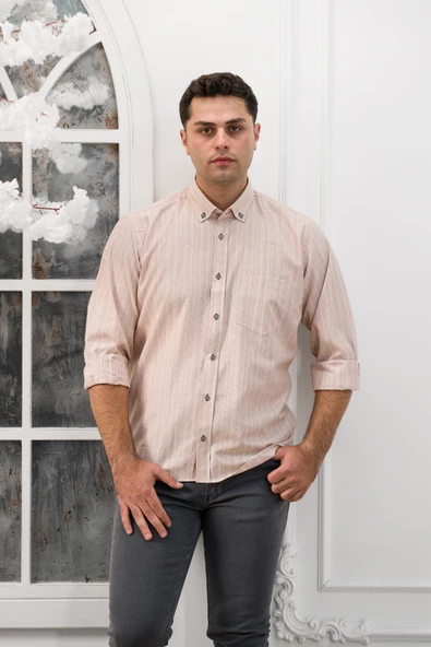 Advante Geniş Ve Rahat Kesim Cepli Çizgili Klasik Erkek Gömlek - Resim 2