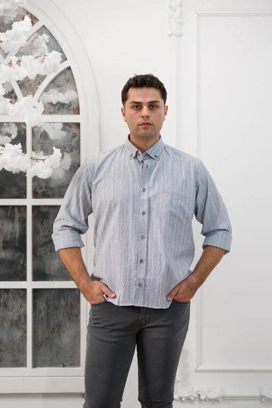 Advante Geniş Ve Rahat Kesim Cepli Çizgili Klasik Erkek Gömlek - Resim 11