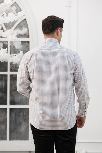 Advante Geniş Ve Rahat Kesim Cepli Küçük Kareli Klasik Erkek Gömlek - Resim 8