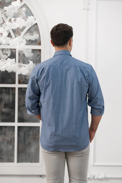 Advante Geniş Ve Rahat Kesim Cepli Küçük Kareli Klasik Erkek Gömlek - Resim 3
