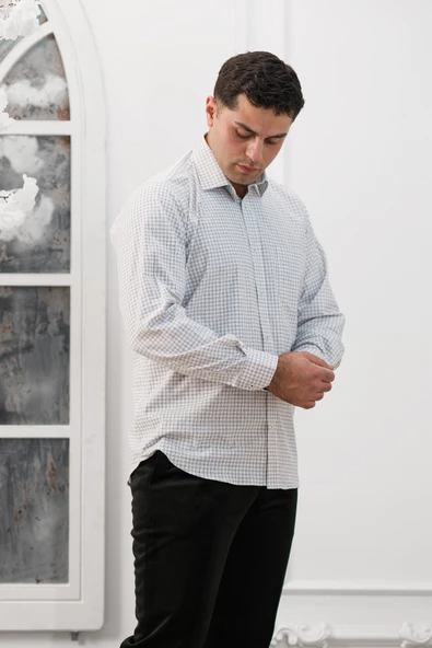 Advante Geniş Ve Rahat Kesim Cepli Küçük Kareli Klasik Erkek Gömlek - Resim 6