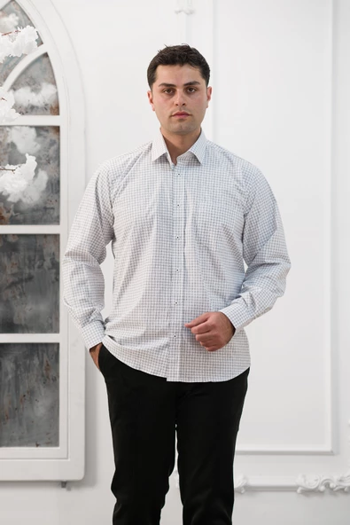 Advante Geniş Ve Rahat Kesim Cepli Küçük Kareli Klasik Erkek Gömlek - Resim 5