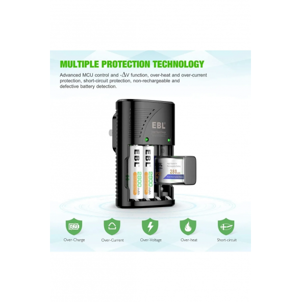 EBL Akıllı Şarj Cihazı NiMH AA AAA Ve 9V (1.2V ŞARJLI PİLLER İÇİNDİR) - 5