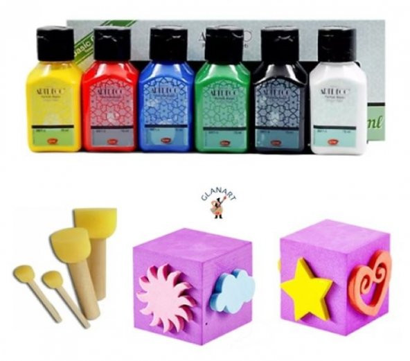 çocuklar için 6x75 ml  artdeco Parmak Boyası Ponpon fırçalı baskı kalıplı set ürün görseli 1