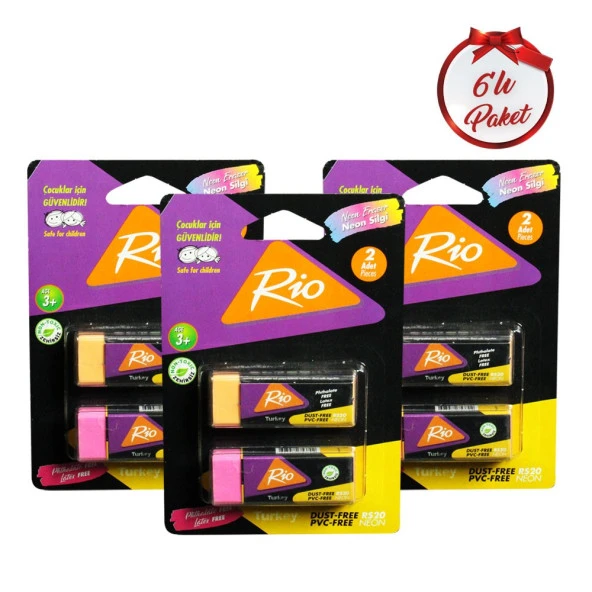 Rio Neon Silgi 2li Büyük Silgi 6 Paket