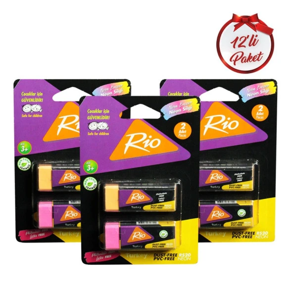 Rio Neon Silgi 2li Büyük Silgi 12 Paket