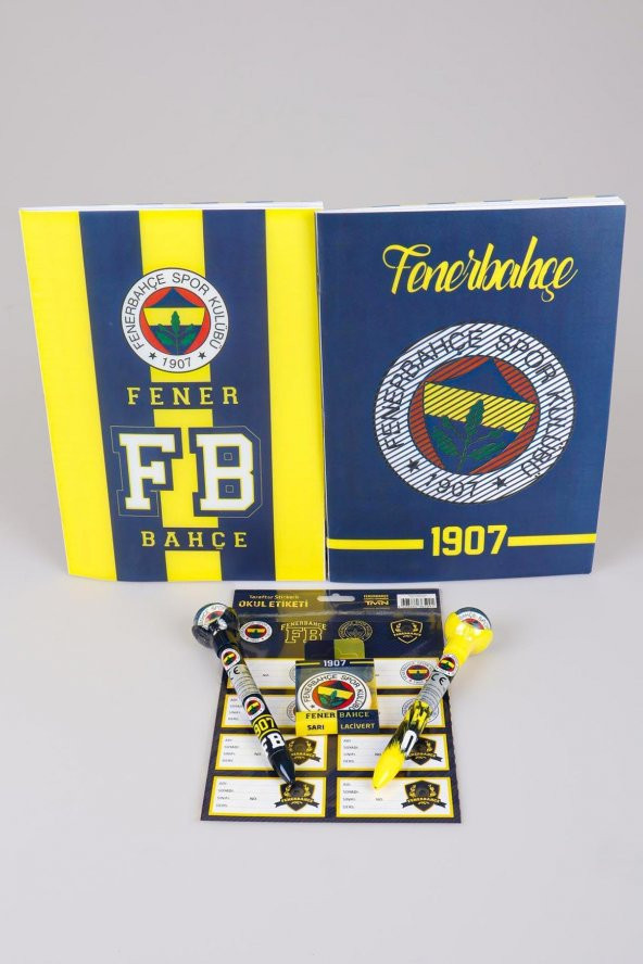 LİSANSLI FENERBAHÇE KARELİ ve ÇİZGİLİ A4 DEFTER, TOP BAŞLIKLI UÇLU KALEM, SİLGİ , 24LÜ ETİKET SETİ