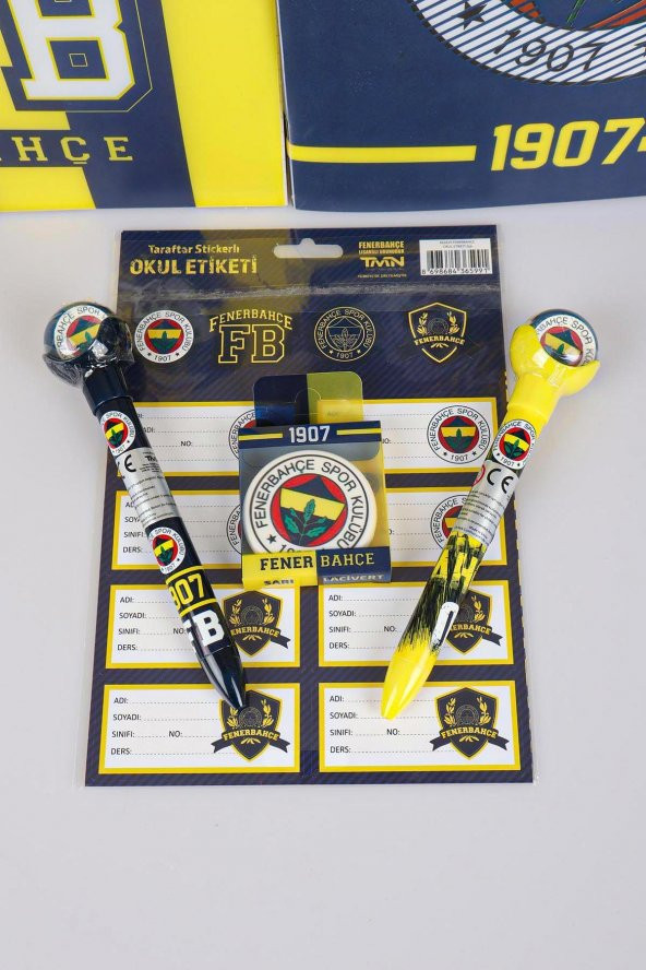 LİSANSLI FENERBAHÇE KARELİ ve ÇİZGİLİ A4 DEFTER, TOP BAŞLIKLI UÇLU KALEM, SİLGİ , 24LÜ ETİKET SETİ - 2