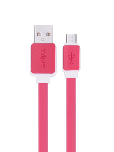 Syrox C63 Micro USB Şarj ve USB Data Kablosu Yassı 2.0A 1.2mt Kırmızı