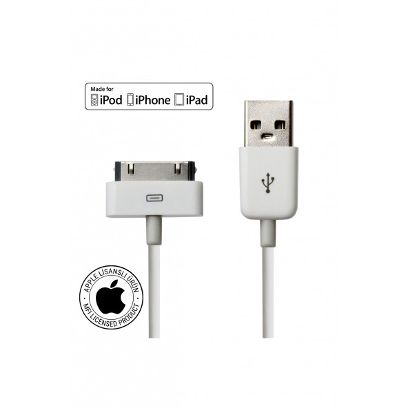 Mirax SDE-4100 Apple Lisanslı iPhone, iPod, iPad Uyumlu 30 Pin Şarj ve Data Kablosu