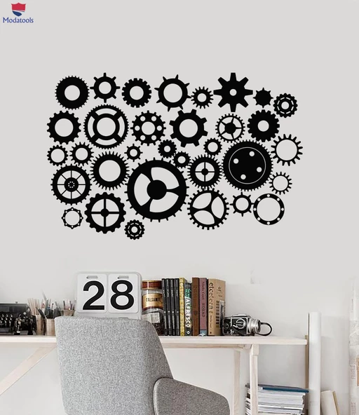 Ofis, Çalışma Odası Duvar Sticker İş Ekip Çalışması Dişliler Yaratıcı Ofis Alanı Çıkartmaları