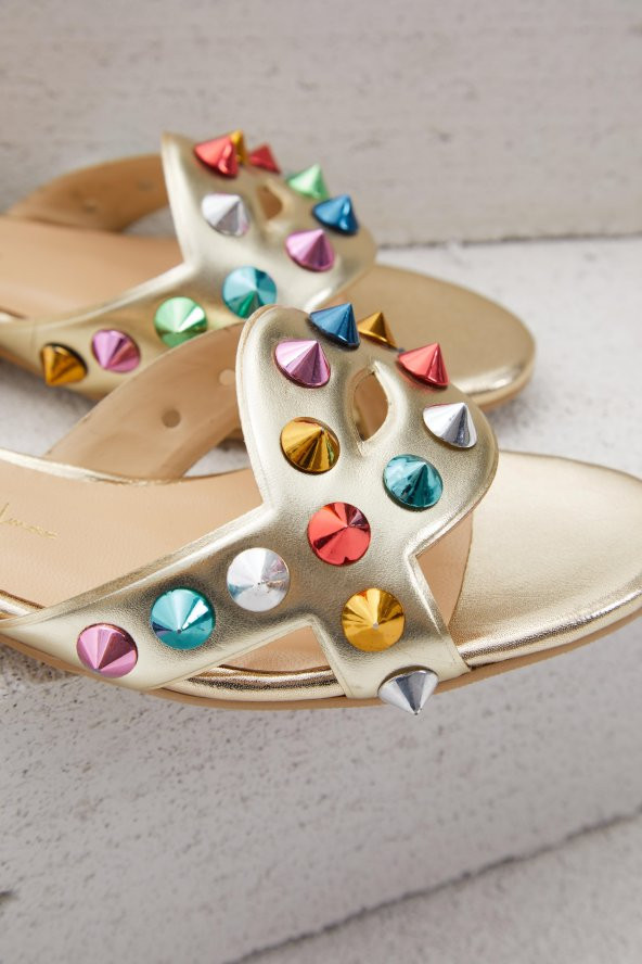 Duygushoesbag Hakiki DERİ Gold Özel Tasrım Terlik - 5