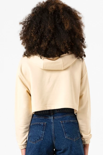 Blackpink Lisa Signature Bej Kadın Crop Kapşonlu - Resim 7