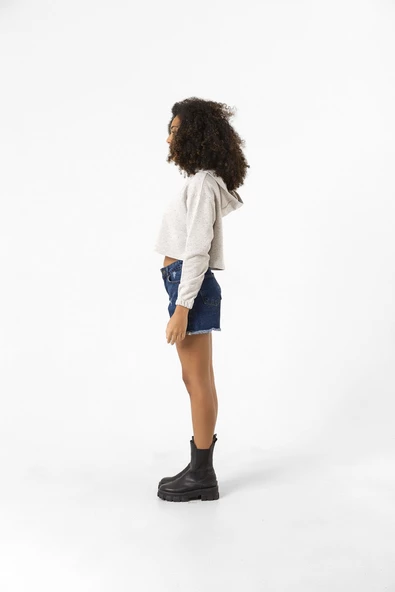 Blackpink Revolution Beyaz Kırçıllı Kadın Crop Kapşonlu - 4