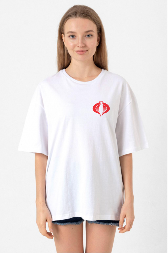 Cobra Kai Logo Beyaz Kadın Oversize Tshirt