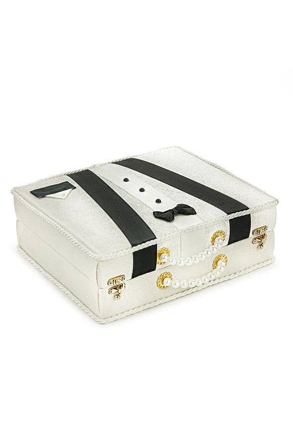 Sandıklı Damat Bohçasına Uygun Kuranı Kerim Seti Çeyizlik Seccade Seti Beyaz - Resim 3