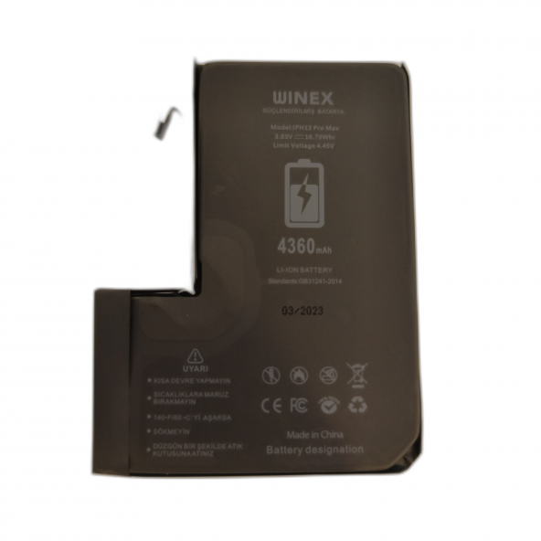 Winex İphone 12 Pro Max Uyumlu Güçlendirilmiş Premium Batarya