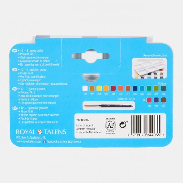 Royal Talens Van Gogh Tablet Sulu Boya 15 (12+3) Renk + Royal Talens 8 Yaprak 22,5x32cm Suluboya Bloğu Hediyeli - 3
