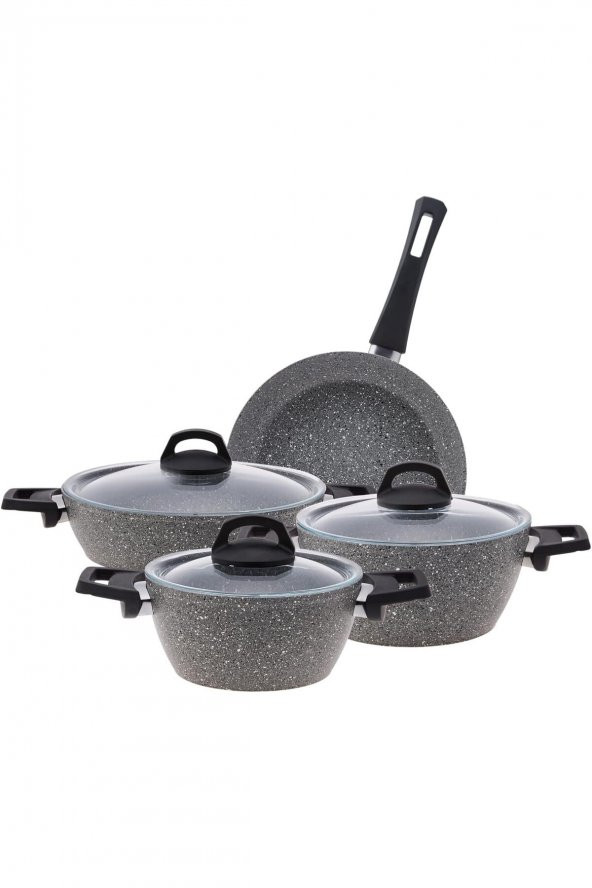 Gris Bio Granit 7 Parça Tencere Seti, Tava (Tencere Kapakları Dahil) - 1