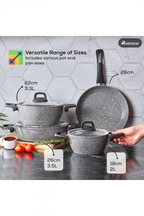Gris Bio Granit 7 Parça Tencere Seti, Tava (Tencere Kapakları Dahil) - 3