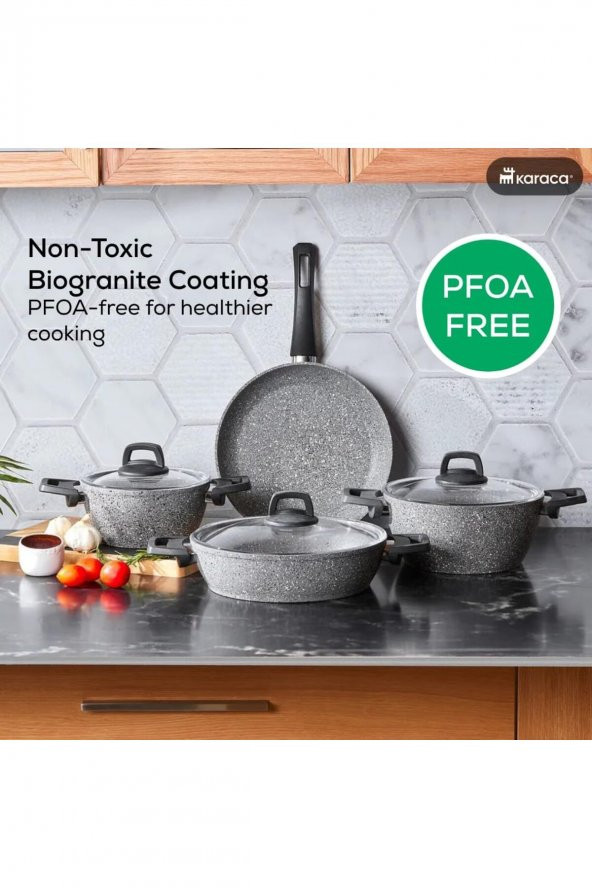 Gris Bio Granit 7 Parça Tencere Seti, Tava (Tencere Kapakları Dahil) - 6