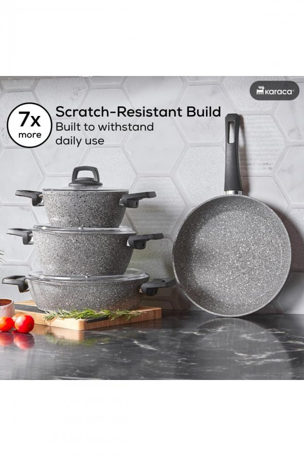 Gris Bio Granit 7 Parça Tencere Seti, Tava (Tencere Kapakları Dahil) - 7