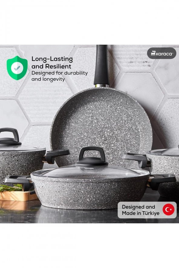 Gris Bio Granit 7 Parça Tencere Seti, Tava (Tencere Kapakları Dahil) - 8