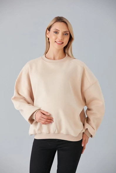 IŞŞIL 6487-Üç İplik Şardonlu Hamile Sweatshirt