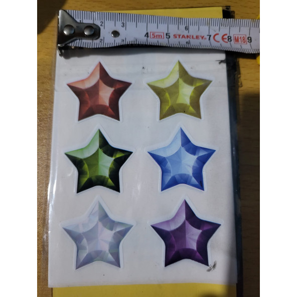 yapışkan etiket çıkartma sticker kuşe kağıt yıldız 5 sayfa
