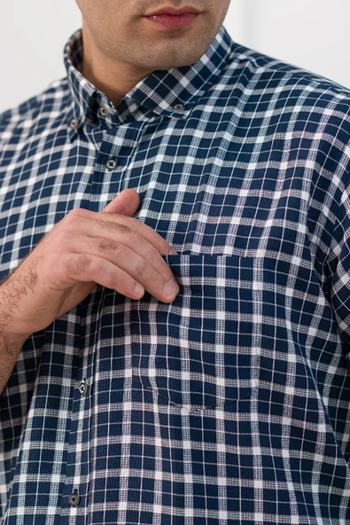 Advante Geniş Ve Rahat(Bol) Kesim Cepli Ekoseli Yaka Düğmeli Klasik Erkek Gömlek - Resim 3