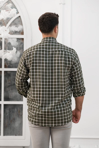 Advante Geniş Ve Rahat(Bol) Kesim Cepli Ekoseli Yaka Düğmeli Klasik Erkek Gömlek - Resim 10