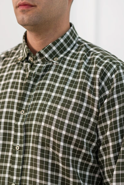 Advante Geniş Ve Rahat(Bol) Kesim Cepli Ekoseli Yaka Düğmeli Klasik Erkek Gömlek - Resim 9