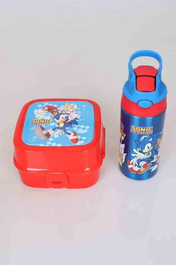 LİSANSLI SONIC ÇELİK MATARA 500 ML VE 2 KATLI BESLENME KABI SETİ - 1