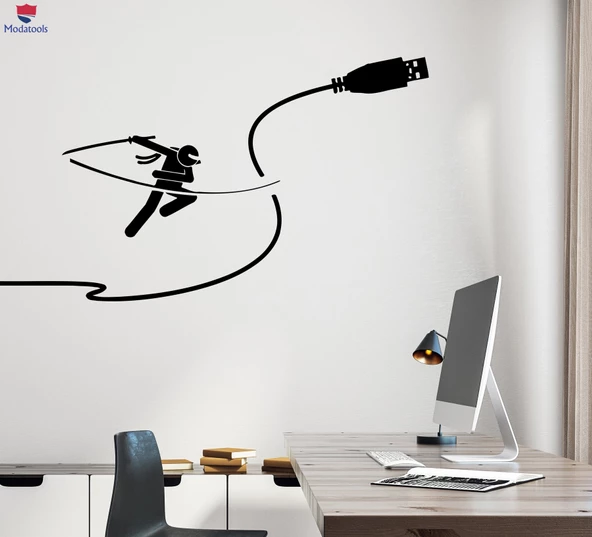 Duvar Sticker Ninja Ofis USB Kablosu Kesilmiş Ofis, Çalışma Odası Sticker